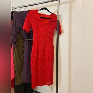Red lace dress- short sleeve, knee length